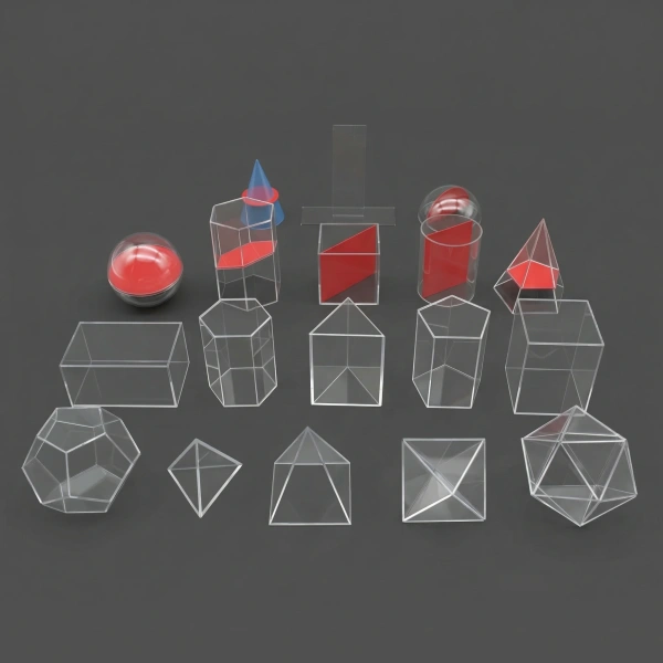 Набор прозрачных геометрических тел с сечениями (не в сборе), в коробе